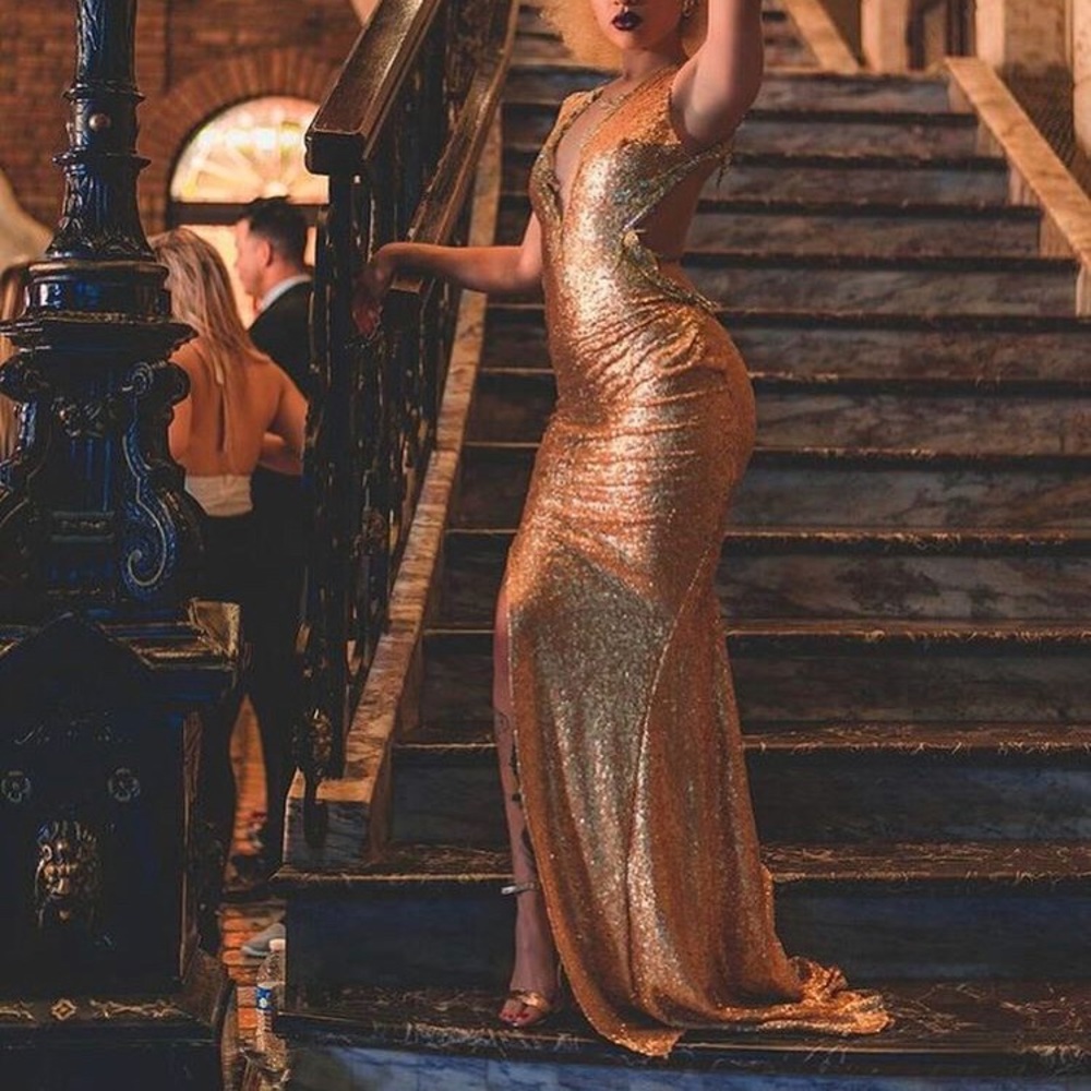 Gold Sequin Handmade Prom Dress